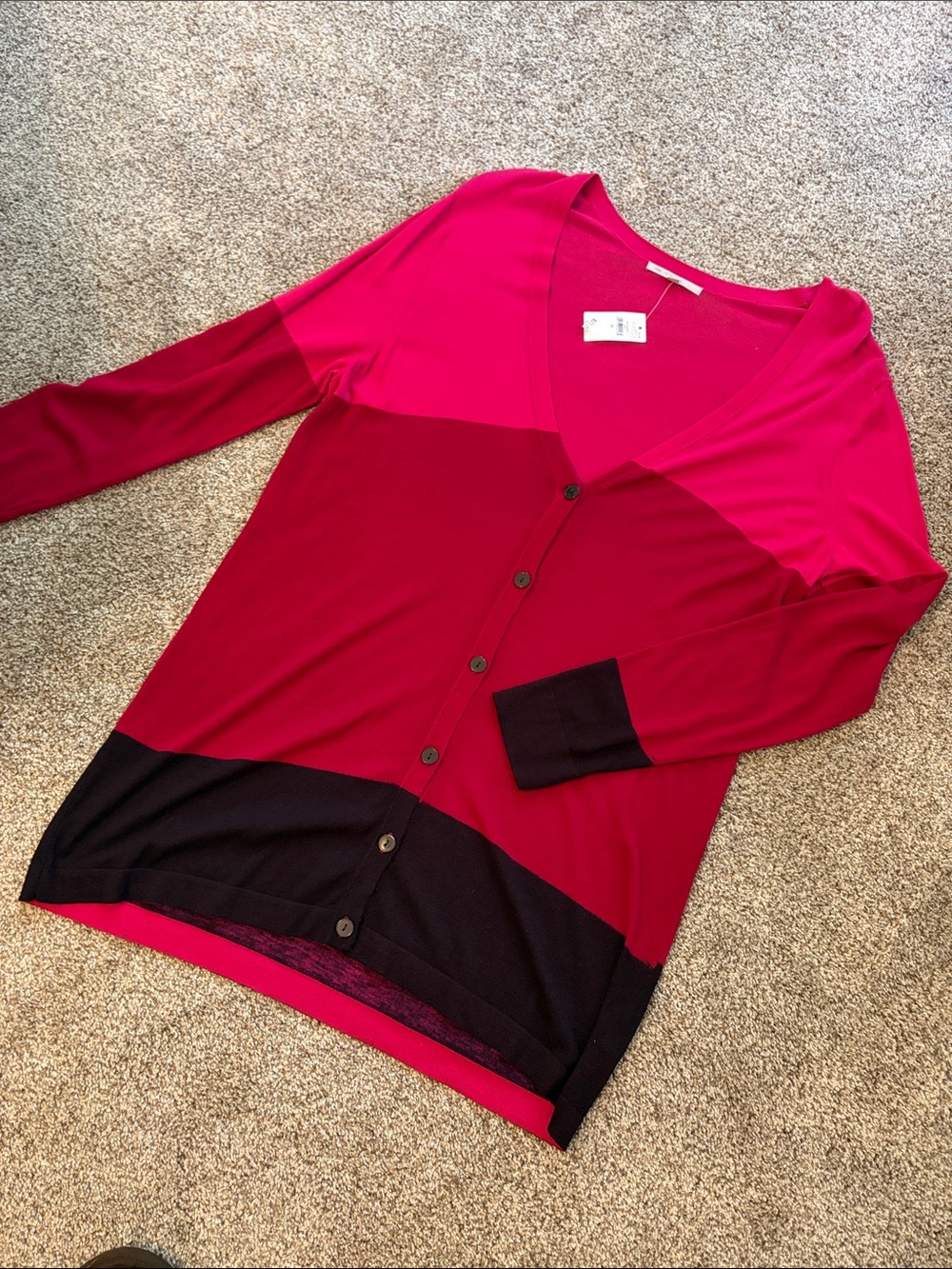 GAP Colorblock Pink and Black Button-Front Cardigan